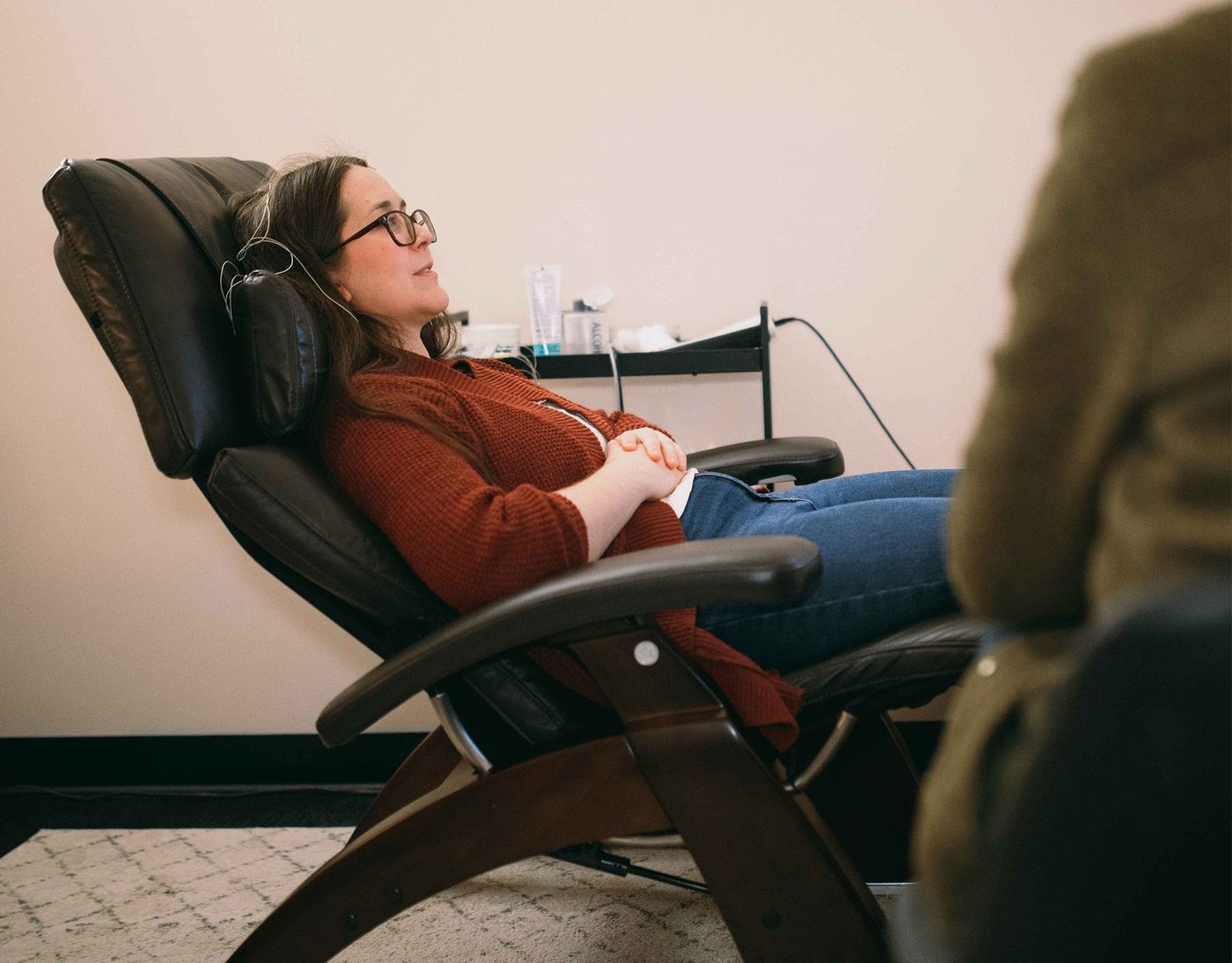 Biofeedback session — sensors connected to a monitoring device