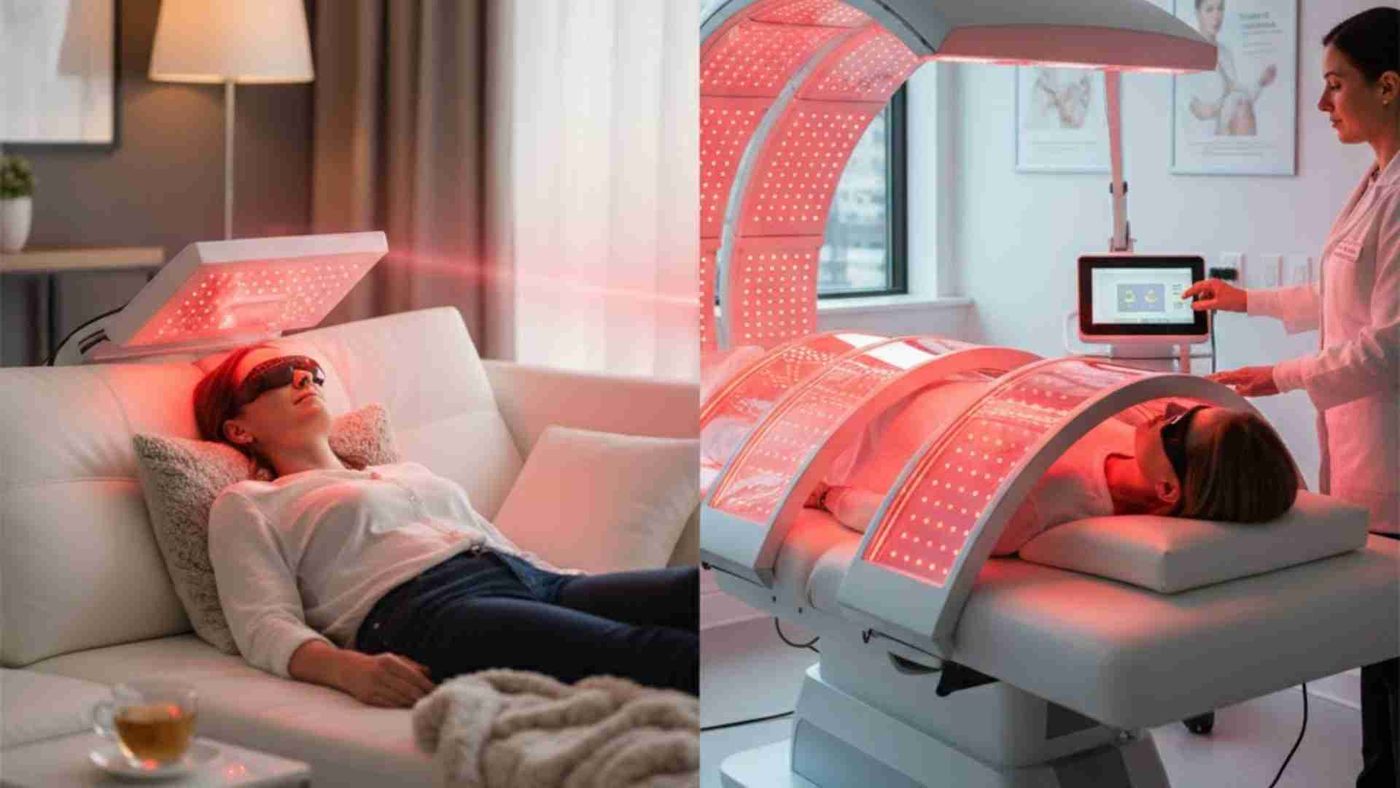 Near-infrared red-light therapy equipment in use during a session